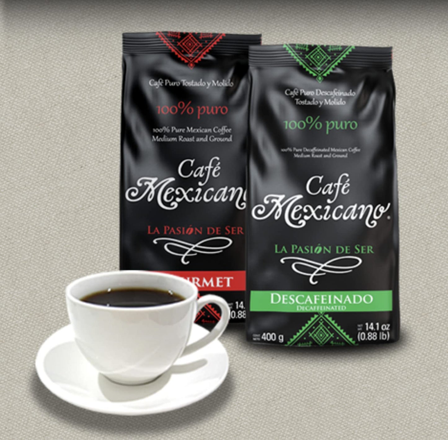 Café Mexicano La Pasion de Ser Mexican Gourmet Coffee Roast and Ground 100% Pure Mexica Coffee 14.1 Ounces Café Mexicano 100% Puro 400 gramos - Cafe
