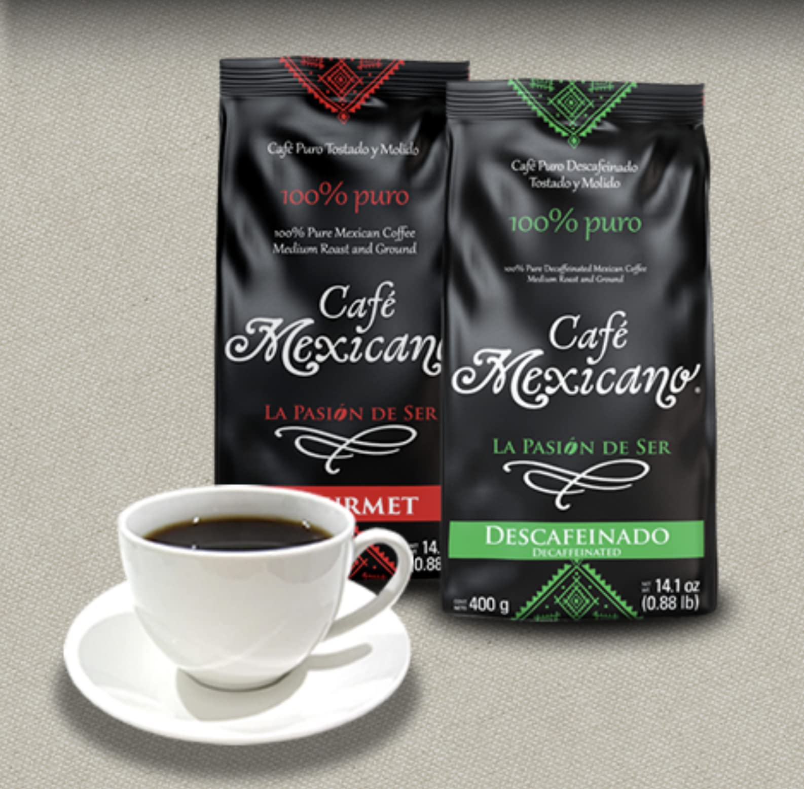 Café Mexicano La Pasion de Ser Mexican Gourmet Coffee Roast and Ground 100% Pure Mexica Coffee 14.1 Ounces Café Mexicano 100% Puro 400 gramos - Cafe