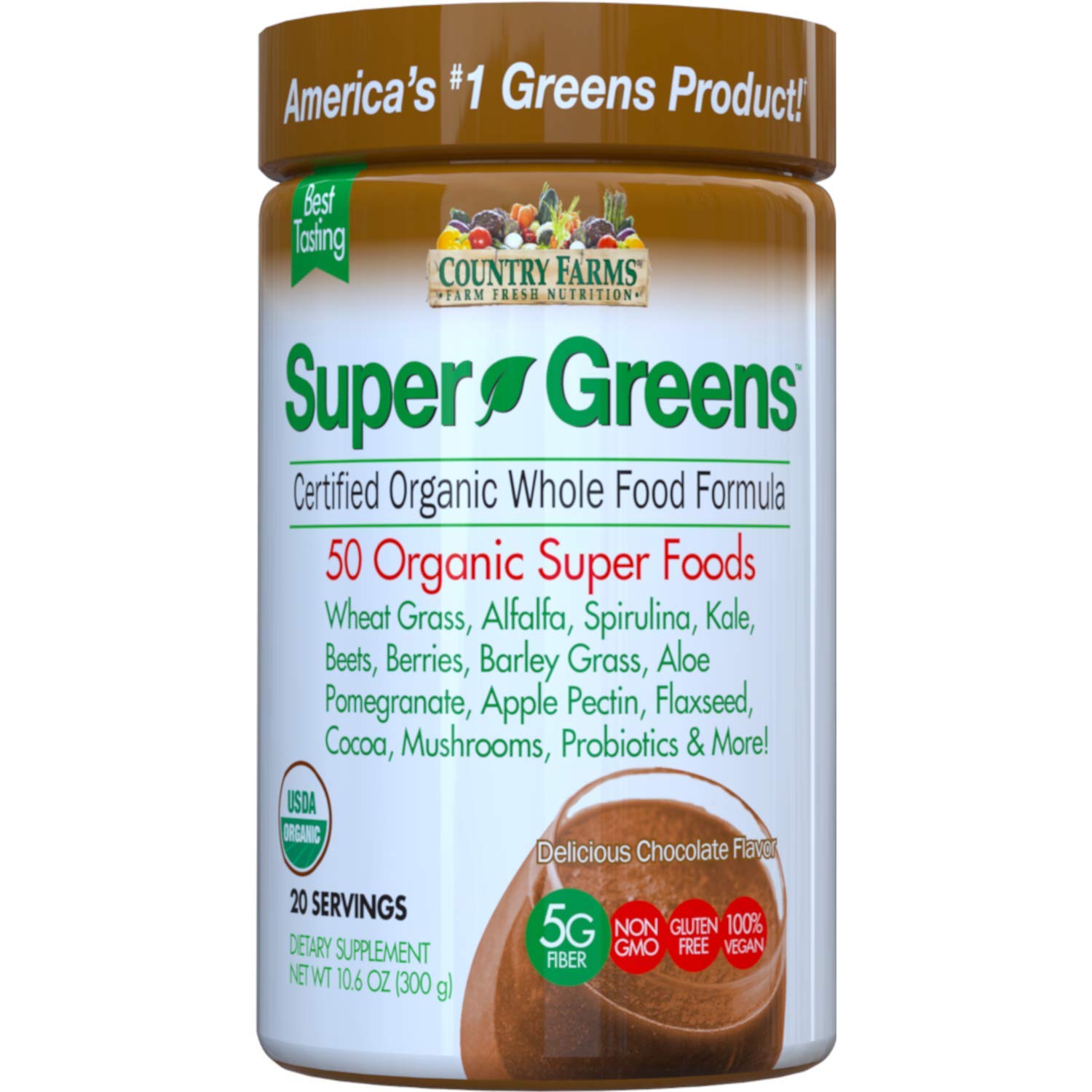 Country Farms Super Green Drink Mix, Delicious Chocolate Flavor, 10.6 Ounces Each (Value Pack of 9)