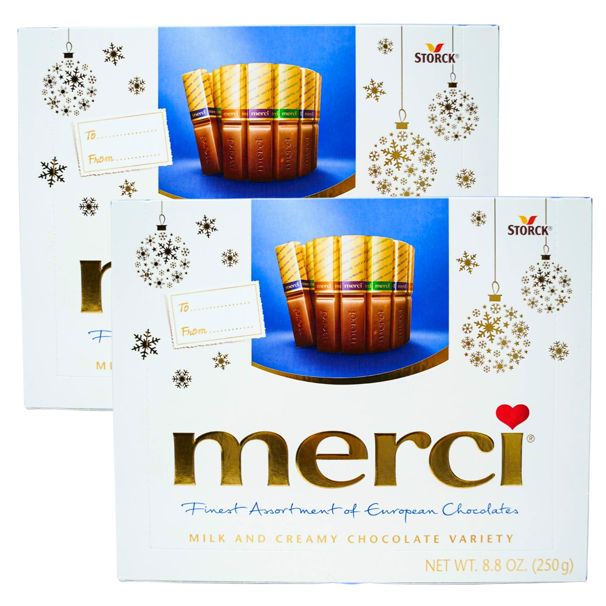Needzo Merci Assorted Chocolate Holiday Boxes with Milk and Almond Flavored Chocolate Pieces, Set of 2, 8.8 Ounces Each