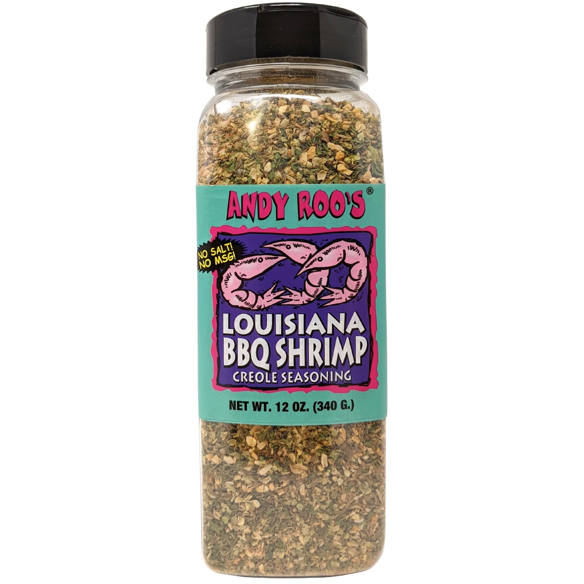 Andy Roo's No Salt No MSG Louisiana BBQ Shrimp Creole Seasoning, 16 Ounce Bulk Shaker