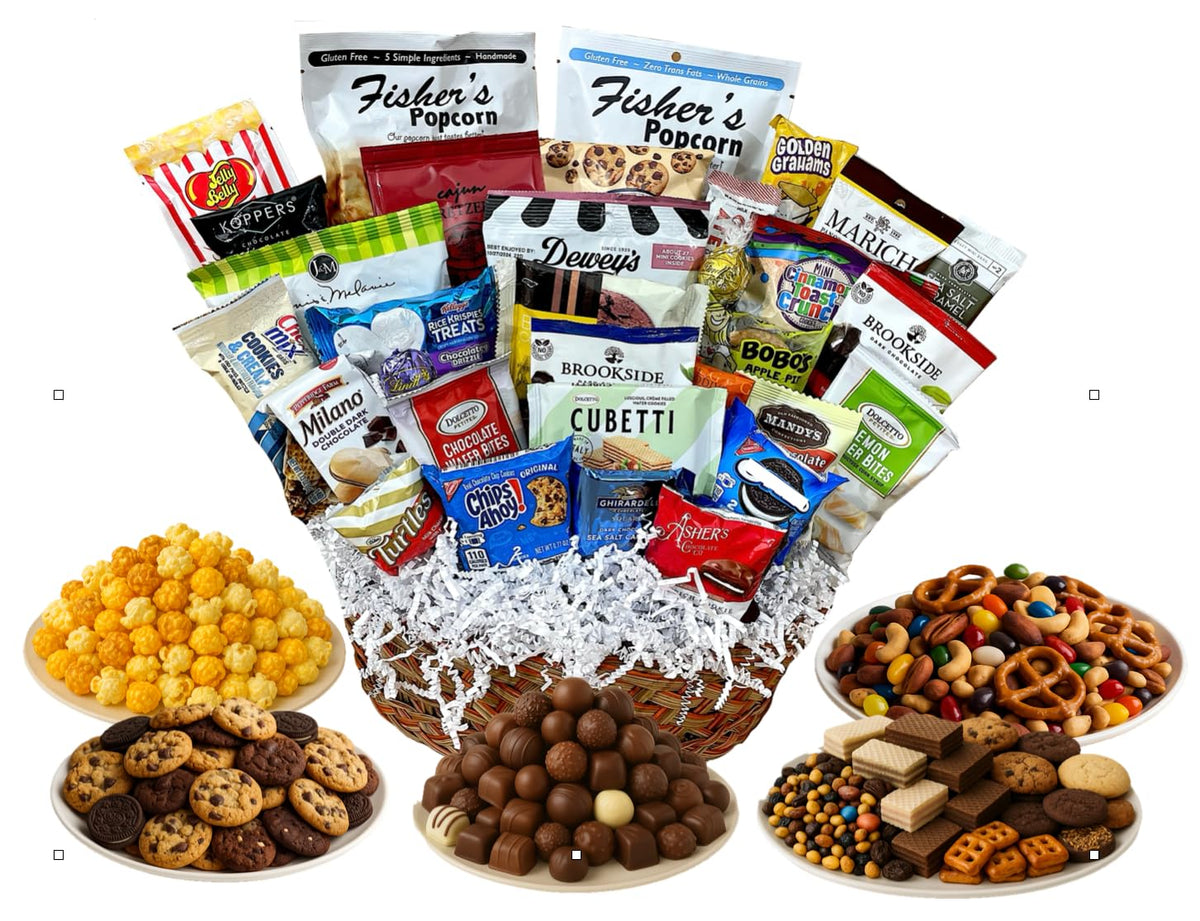 St. Patrick's Day Gift Basket Stuffed with Assorted Chocolates, Cookies and Snacks Hand-Crafted with a double bow for Patty's Day shamrock lovers