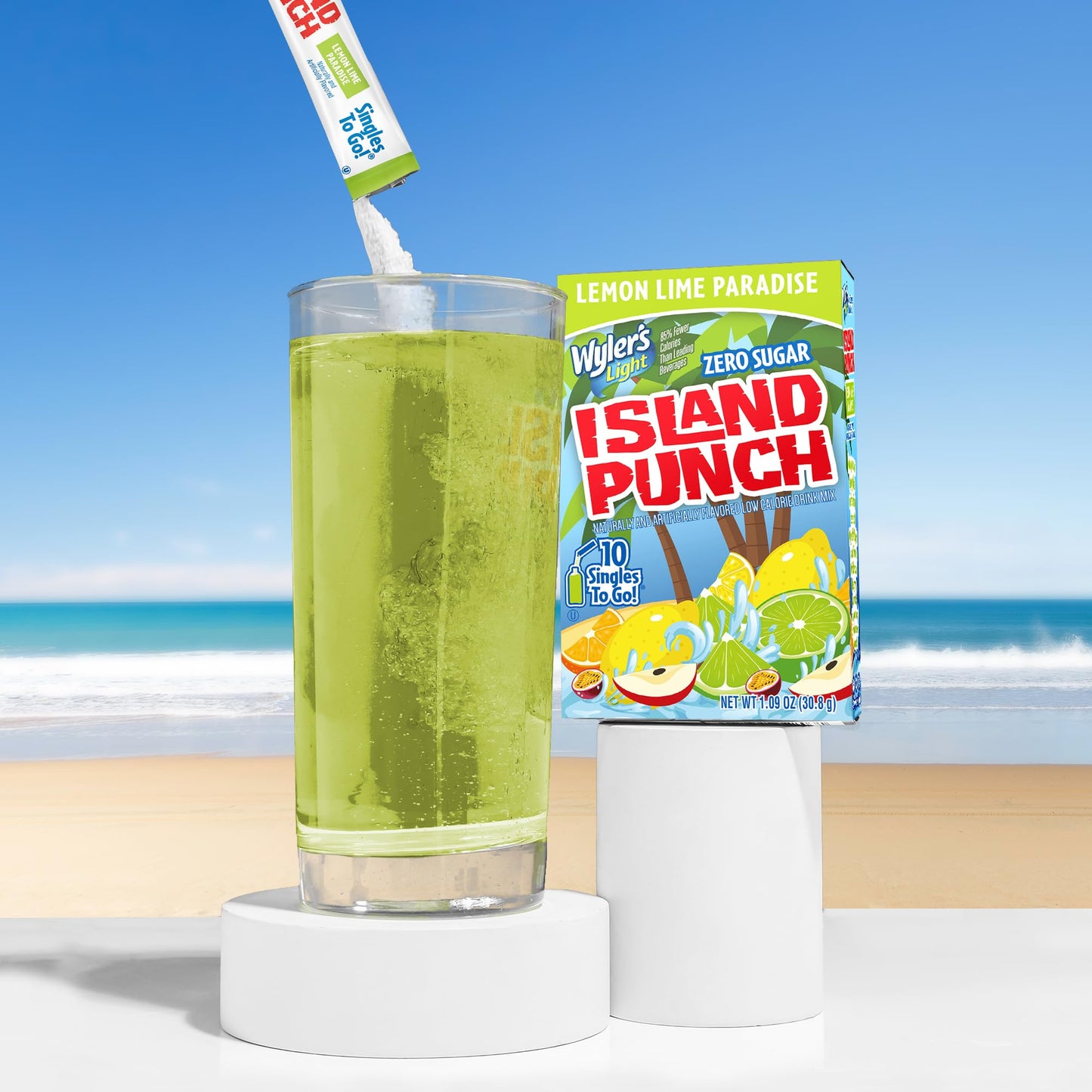 Wyler’s Light Island Punch Singles To Go, Lemon Lime Paradise, 1 box with 10 counts.