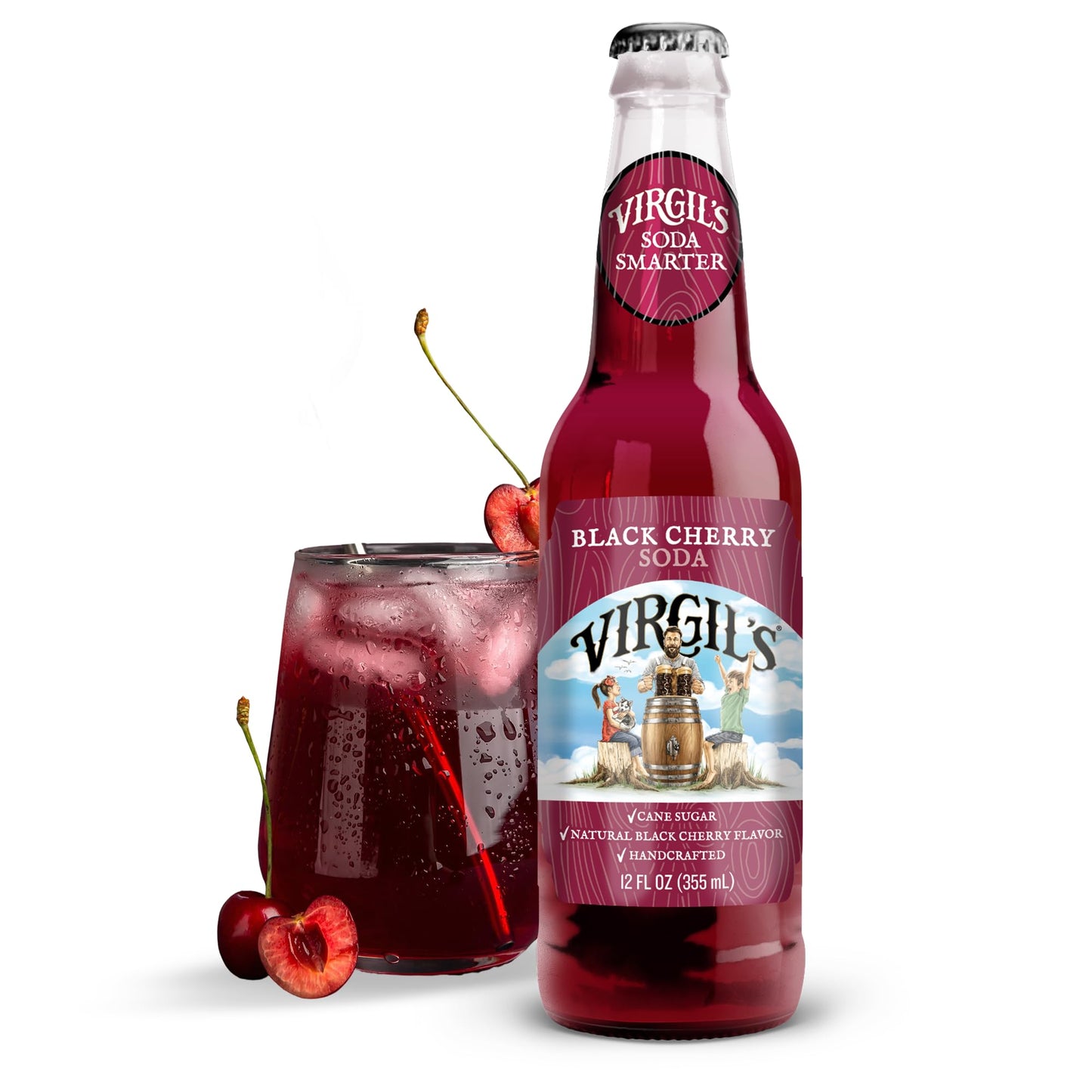 Virgil's Naturally Bold Handcrafted Black Cherry Soda, 12 fl oz Bottle - Bold Creamy Flavor w/Mellow Cherry Finish - Natural & Made w/Real Cane Sugar