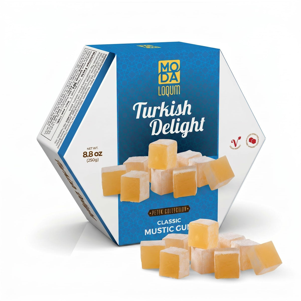Turkish Delight Candy (Lokum) - Gourmet Chewy Candy, Premium Gift Box - Honeycomb Packaging, 8.8 oz (250g), Middle Eastern Sweets (Classic Mastic Gum)