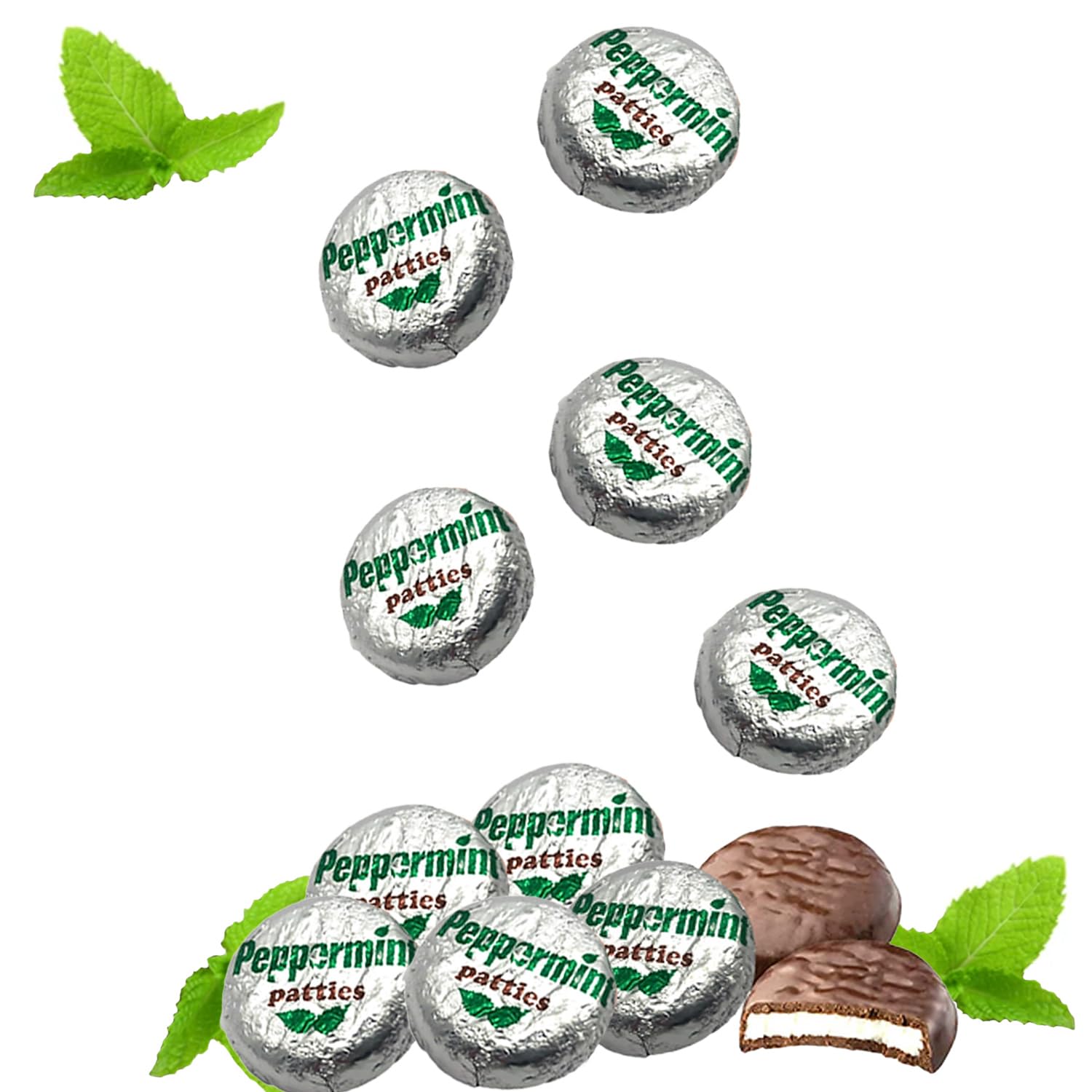 25 Pounds Fruidles Holiday Rich Chocolate Peppermint Patties Party Bag Fillers, Individually Wrapped Silver Foils, Kosher Certified Dairy