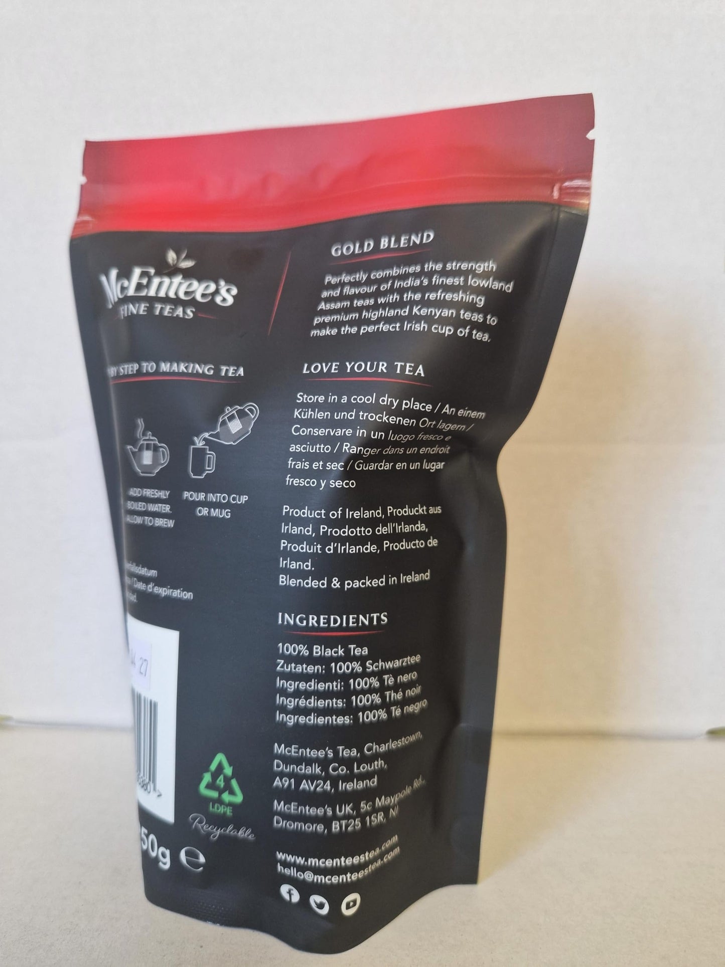 McEntee's Irish Loose Leaf Gold Blend Tea - (Pack of 4) - 250g Refill Bag - Expertly blended in Ireland to give that perfect cup of tea. A traditional