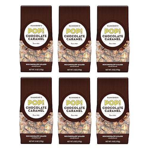 Hammond's Candies | Gourmet Chocolate Caramel Popcorn | 6 Bags, Great for Snacking | Small Batches Popped to Perfection | Handcrafted in USA