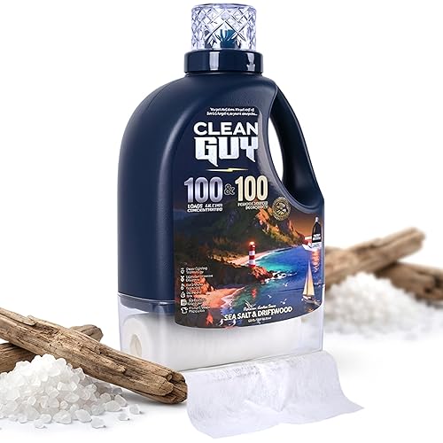 Clean Guy Laundry Detergent with Dryer Sheets | Ocean Fresh Scent, Deep Clean Formula, Softens & Freshens Clothes, Long-Lasting Freshness -Sea salt