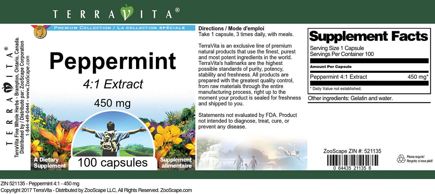 Peppermint 4:1-450 mg (100 Capsules, ZIN: 521135) - 3 Pack