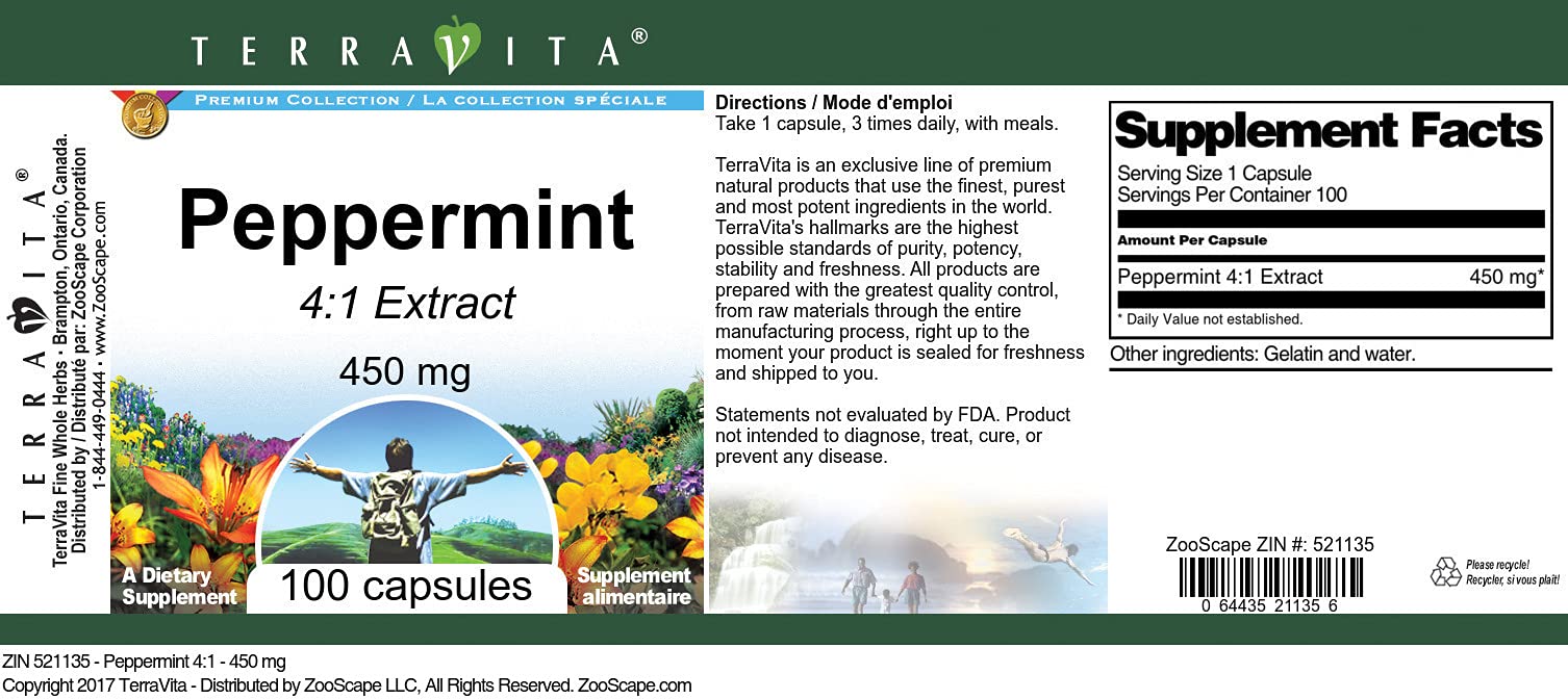 Peppermint 4:1-450 mg (100 Capsules, ZIN: 521135) - 3 Pack