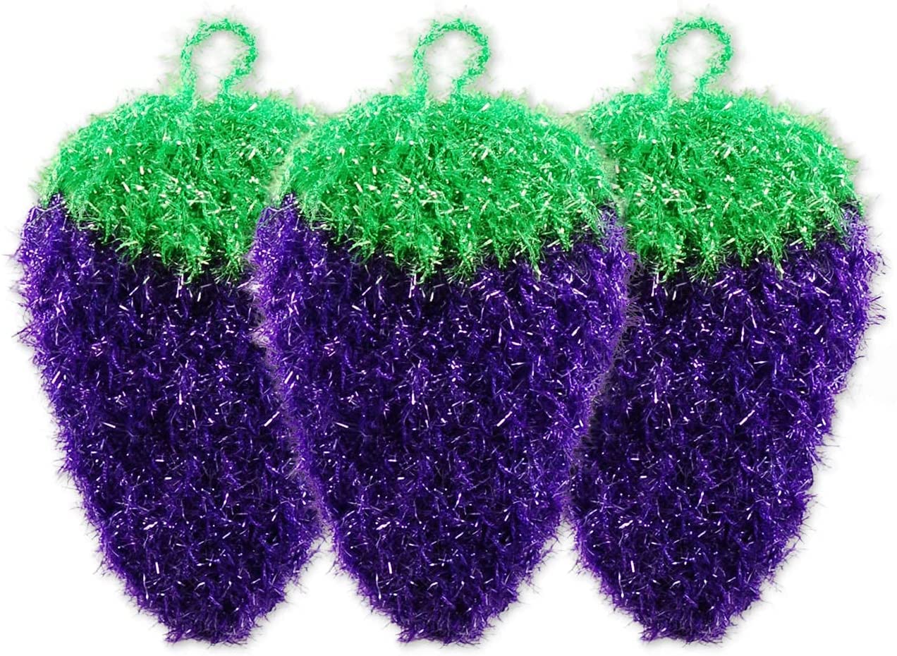 Cute Fruit Strawberry Acrylic Dish Scrubber Non-Scratch Washing Sponge Rag Clean Cloth Purple Pack of 2