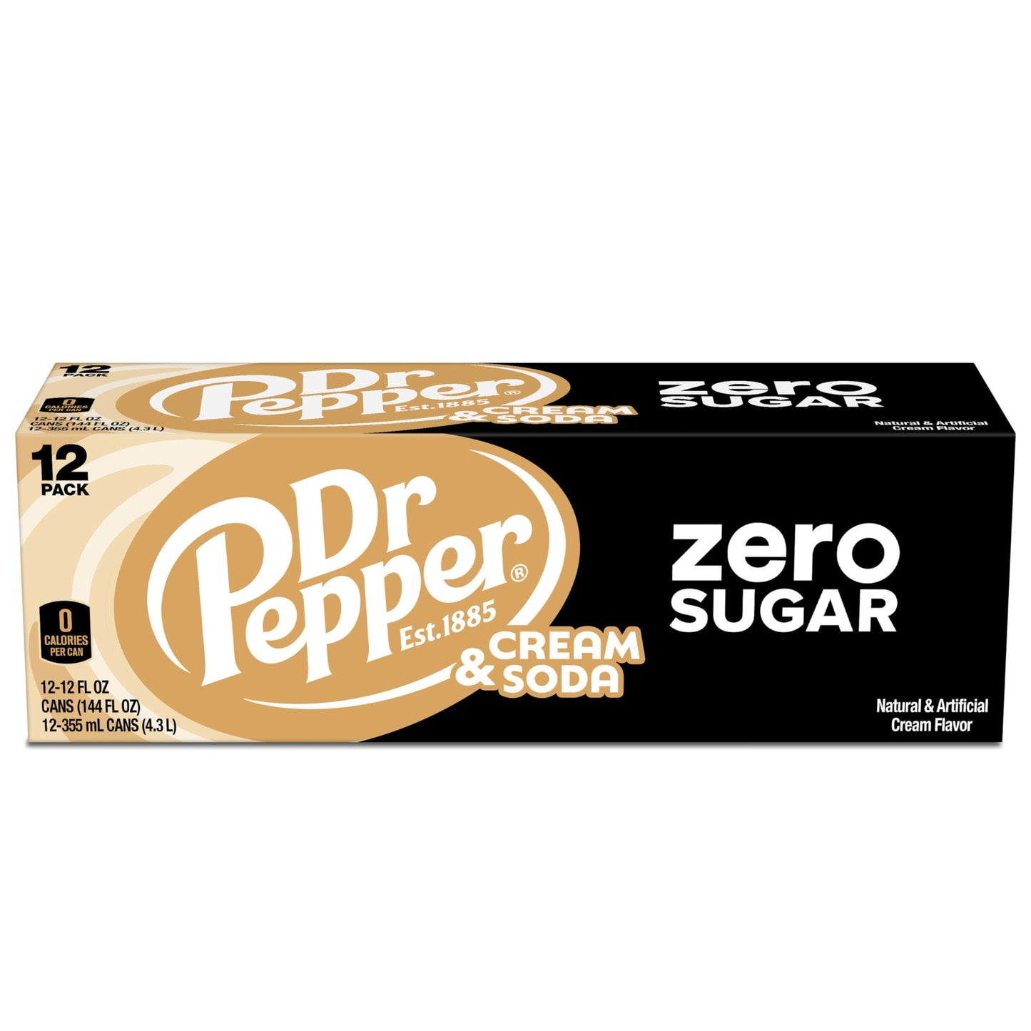 DR PEPPER and Cream Soda Zero Sugar, 12 fl oz cans, 12 pack