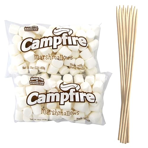 2 Pounds of Large White Marshmallows with Bonus Roasting Sticks - Made with Natural Vanilla, No Artificial Flavors - Great for Campfires, S'Mores