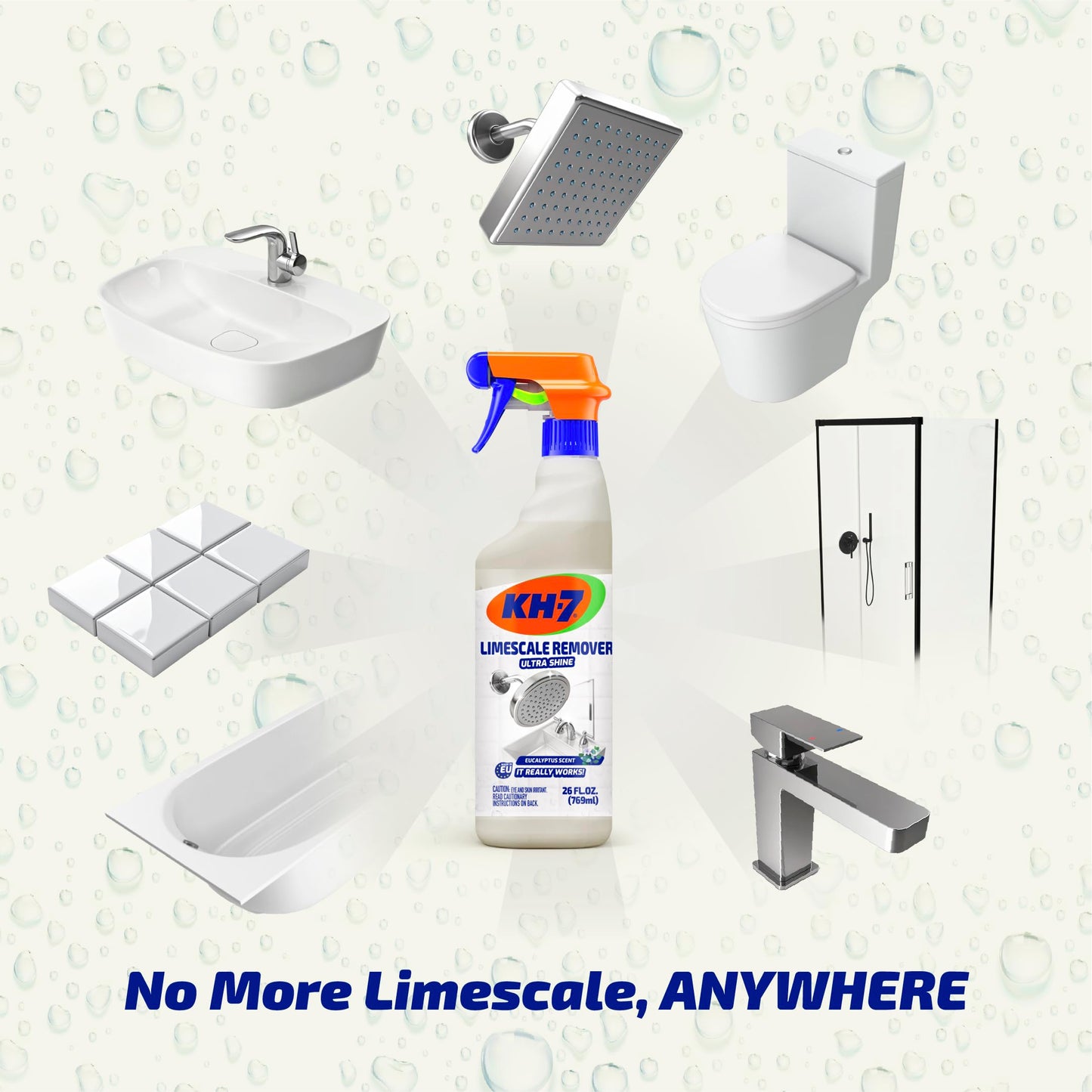 KH-7 Limescale Remover Spray - Removes & Prevents Limescale Build-Up | For Shower, Tiles, Sink & Fixtures | 26 oz