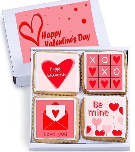 Happy Valentines Day Cookies Gift Basket, Decorated Vanilla Sugar Cookie Greeting Card, Unique Cool Food Gift Box, For Him, Her, Boy, Girl