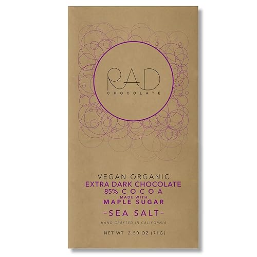 Rad Chocolate Vegan 85% Cacao Sea Salt Chocolate Maple Sugar | 3 pack | Certified Organic | Gluten & Soy Free Chocolate | Paleo Friendly