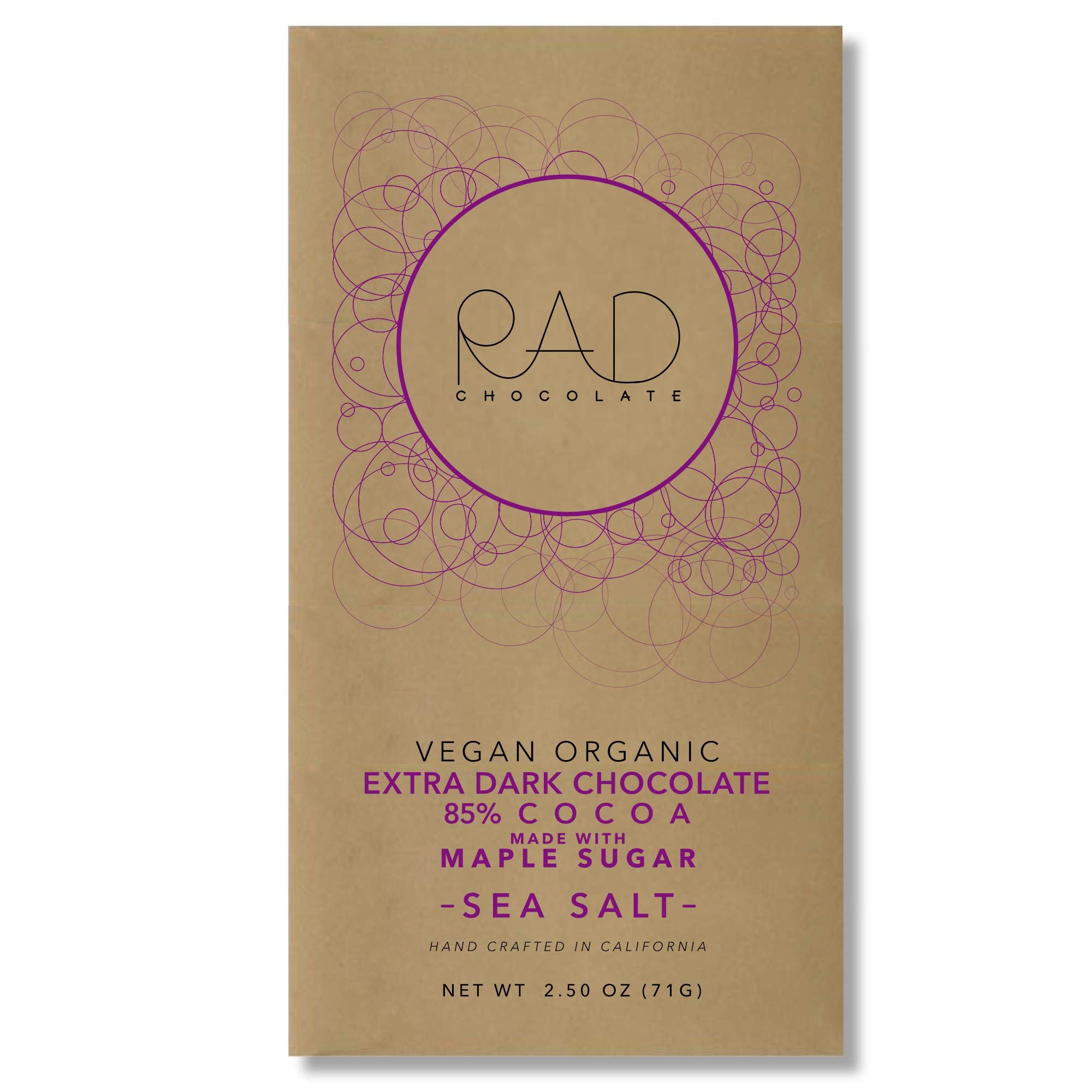 Rad Chocolate Vegan 85% Cacao Sea Salt Chocolate Maple Sugar | 3 pack | Certified Organic | Gluten & Soy Free Chocolate | Paleo Friendly