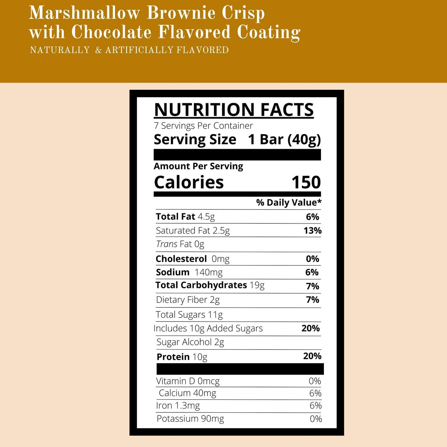 Nutmeg State Nutrition - High Protein Snack Bars, 15g Protein, 150 Calories, Low Sodium, 19g Carbs, 2g Fiber, 7 Servings Per Box (Marshmallow Brownie