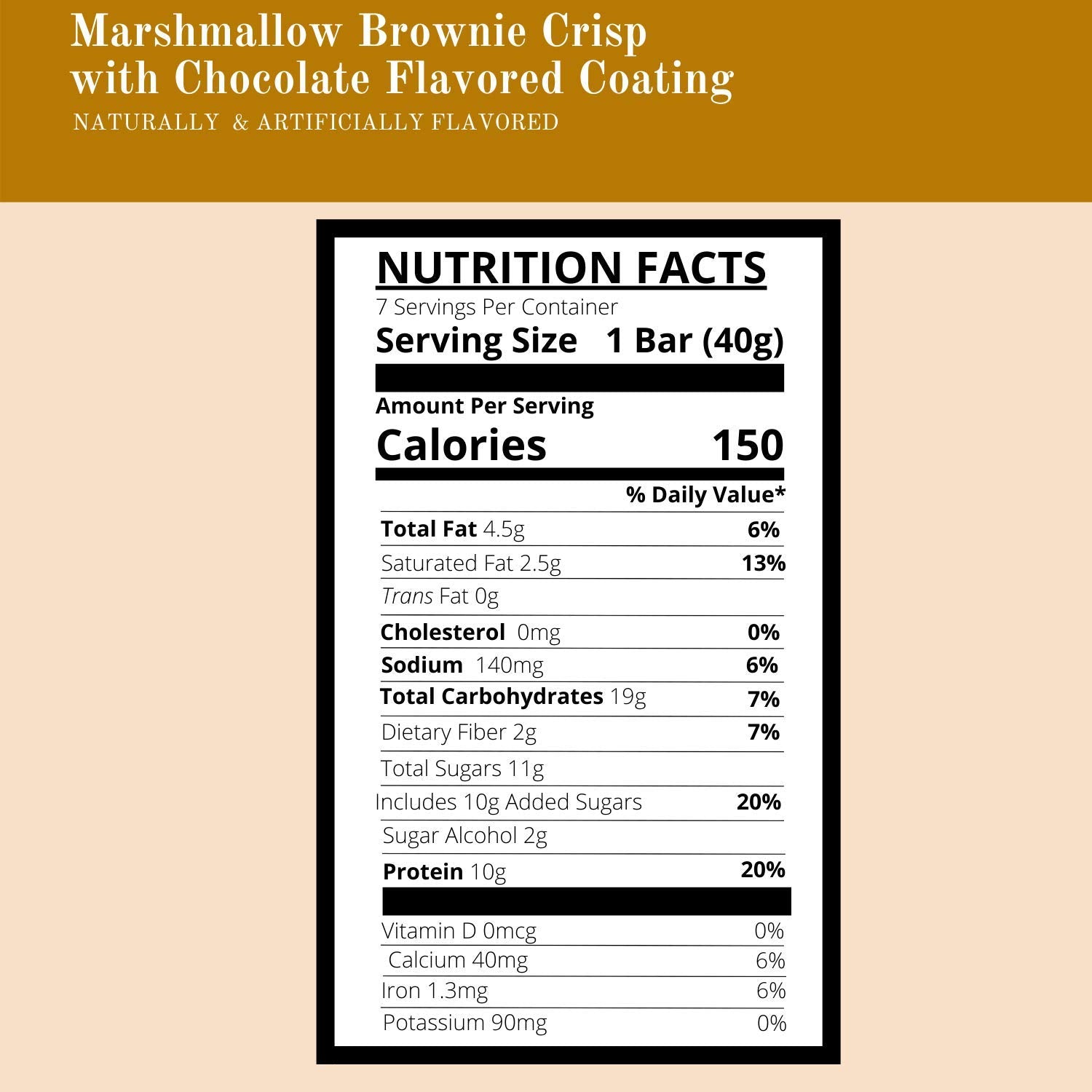 Nutmeg State Nutrition - High Protein Snack Bars, 15g Protein, 150 Calories, Low Sodium, 19g Carbs, 2g Fiber, 7 Servings Per Box (Marshmallow Brownie
