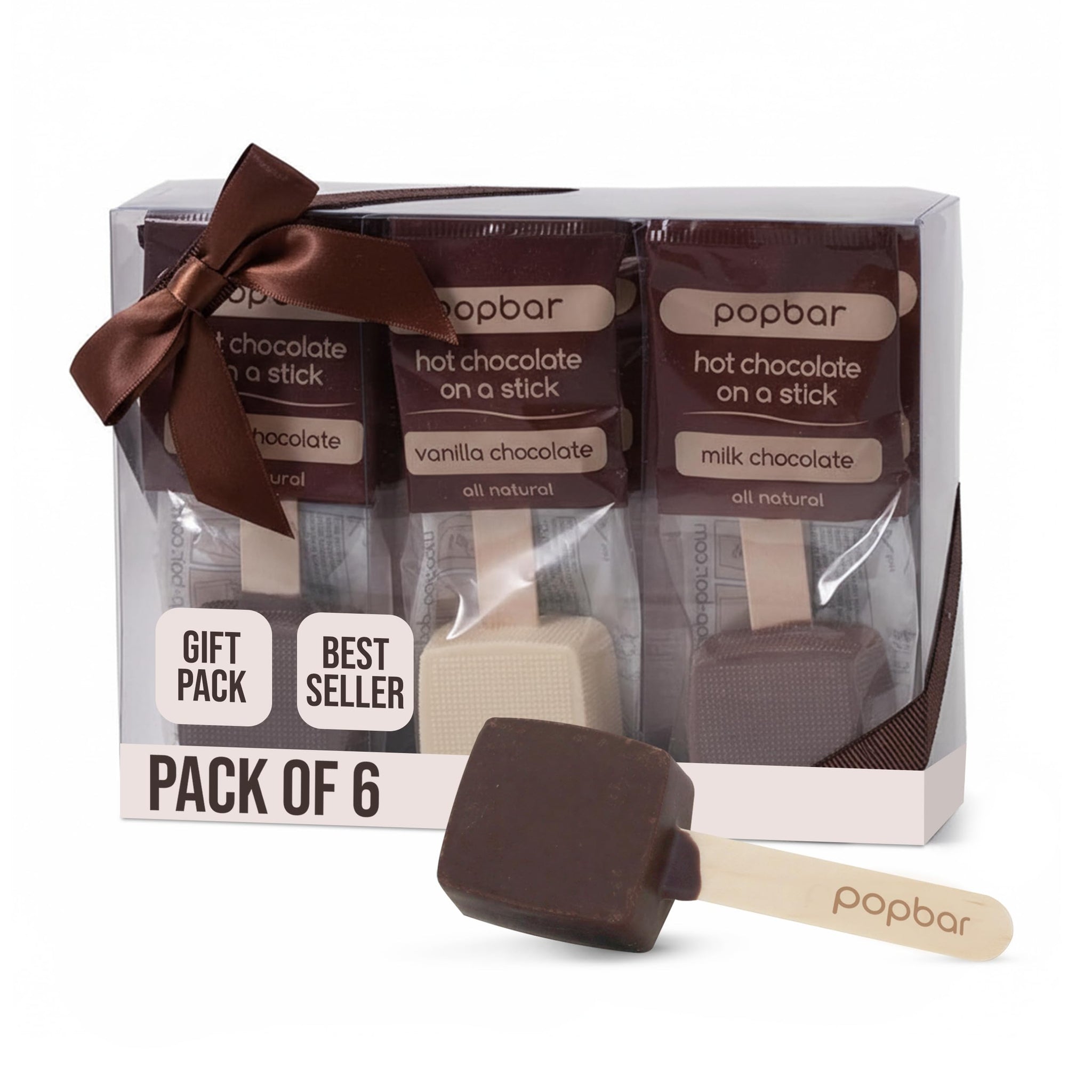 Popbar - Hot Chocolate Sticks - 6 Pack Variety Gift Pack Set Kit- 2 Dark, 2 Milk & 2 Vanilla White. Ideal for Holidays, Valentine's Day, Birthdays