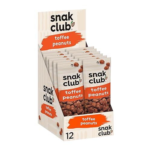 Snak Club Toffee Peanuts, Candied Peanuts with Praline Coat and Sweet Cream, Gluten-Free and Kosher Snack, 2 oz Bags, 12 Pack