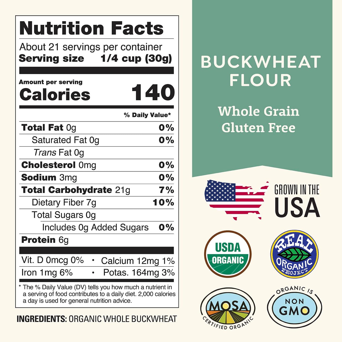 Organic Buckwheat Flour 1.5 lb - Non-GMO, USDA Organic, Gluten Free, Vegan - For Baking Bread, Pancakes, and More! Grown In USA, Farmed From