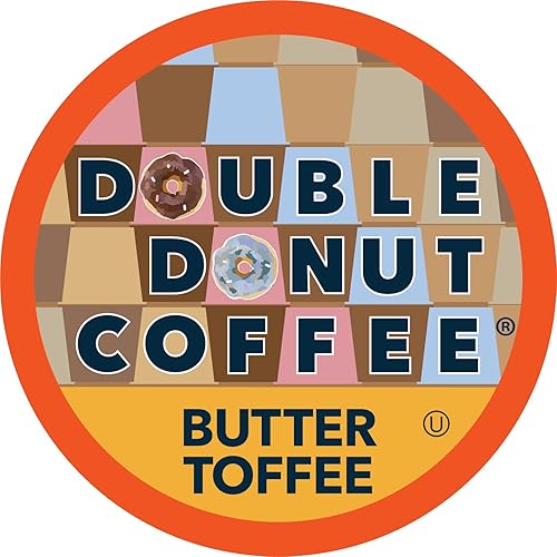 Double Donut Coffee Flavored Coffee Pods,Butter Toffee Coffee, Single Serve Medium Roast Coffee for Keurig K Cups Brewers, 24 Count