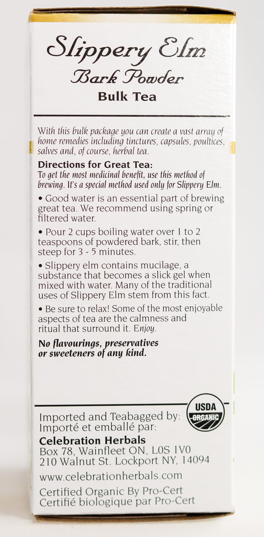 Celebration Herbals Slippery Elm Bark Powder Loose Pack Tea Caffeine Free, 40g
