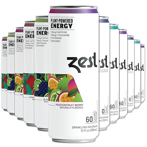 Zest Clean Energy Drinks Variety Pack - 3 Flavors - 120-150mg Caffeine + 100mg L-Theanine for Focus, Energy & Performance - Healthy Energy Drink 12oz