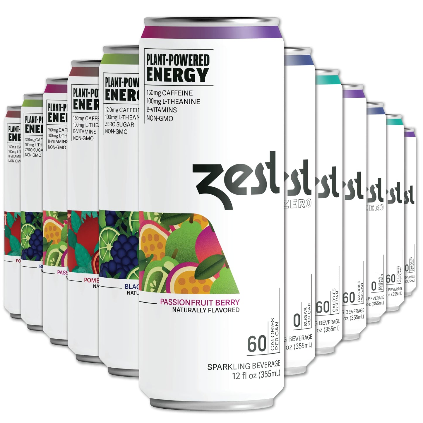 Zest Clean Energy Drinks Variety Pack - 3 Flavors - 120-150mg Caffeine + 100mg L-Theanine for Focus, Energy & Performance - Healthy Energy Drink 12oz