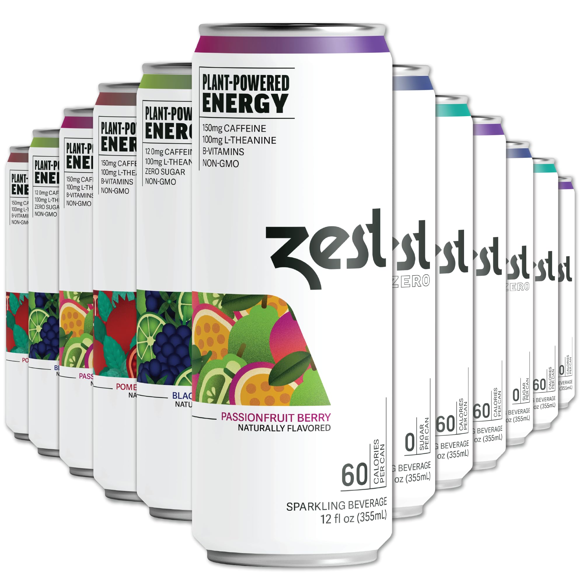 Zest Clean Energy Drinks Variety Pack - 3 Flavors - 120-150mg Caffeine + 100mg L-Theanine for Focus, Energy & Performance - Healthy Energy Drink 12oz
