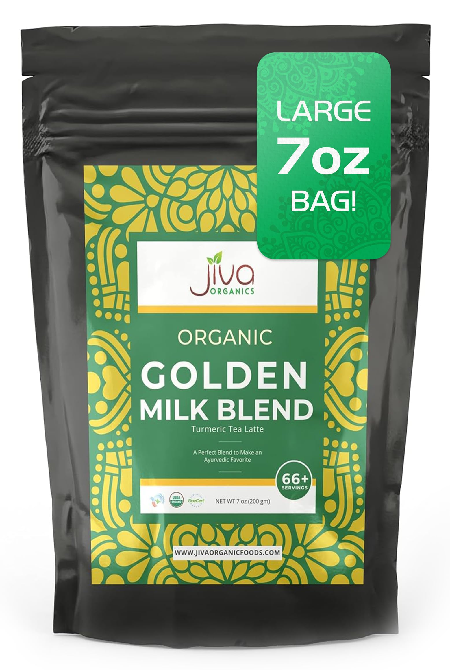 Jiva Organics Turmeric Tea Latte - Golden Milk Powder 7 Ounce (200g) - Ashwagandha, Cardamom, Ginger, Black Pepper & More