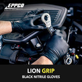 EPPCO LionGrip 7-Mil Black Nitrile Gloves Disposable Powder Free, Latex Free Textured Superior Grip Glove for Mechanics, Auto-motive, Industrial Work