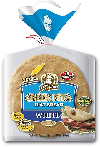 Greek Pita Flat Bread White, 12 ct (each bag) NON GMO Vegan Friendly 3 Bags