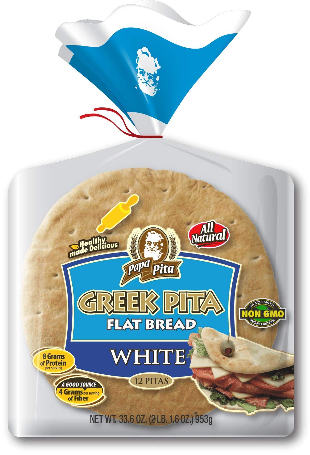 Greek Pita Flat Bread White, 12 ct (each bag) NON GMO Vegan Friendly 3 Bags