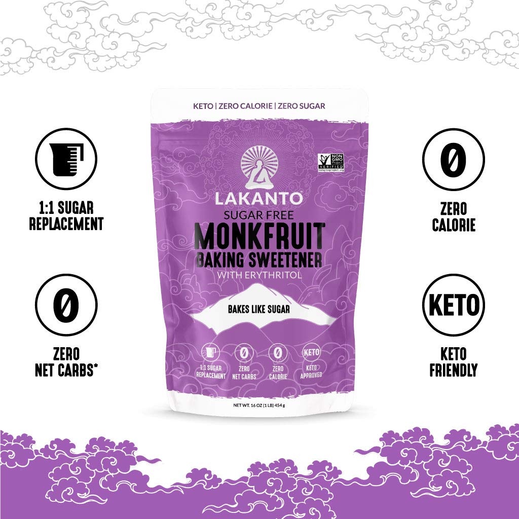 Lakanto Baking Monk Fruit Sweetener with Erythritol - Baking Sugar Substitute, Zero Calorie, Keto Diet Friendly, Zero Net Carbs, Extract, Sugar Replacement (1 lb)