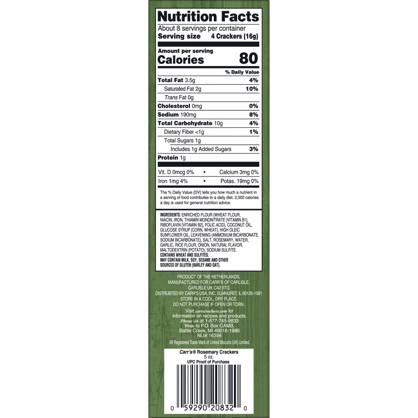 Carr's Crackers, Baked Snack Crackers, Party Snacks, Rosemary, 5oz Box (1 Box)