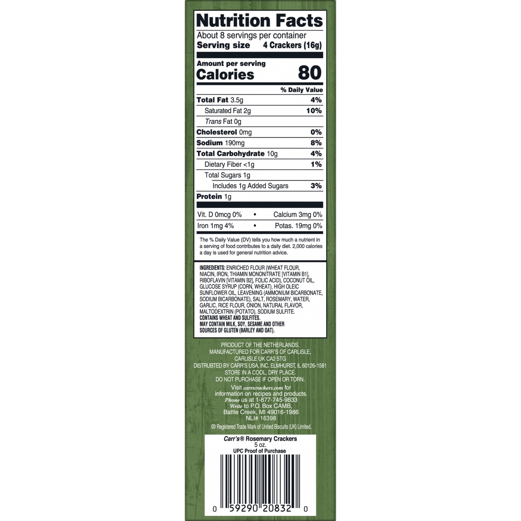 Carr's Crackers, Baked Snack Crackers, Party Snacks, Rosemary, 5oz Box (1 Box)