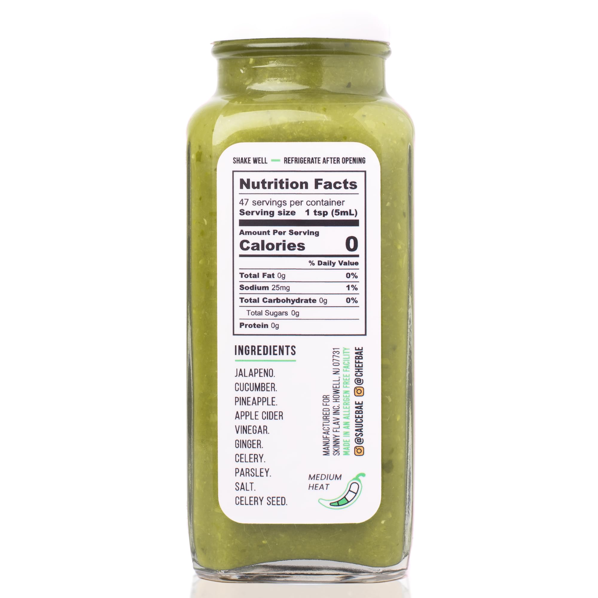 SAUCE BAE, LA Green Juice Hot Sauce - With Jalapeno, Cucumber, Pineapple, Apple Cider, Celery - All Natural, Sweet Medium Heat - Chef Bae Collab, 8 oz
