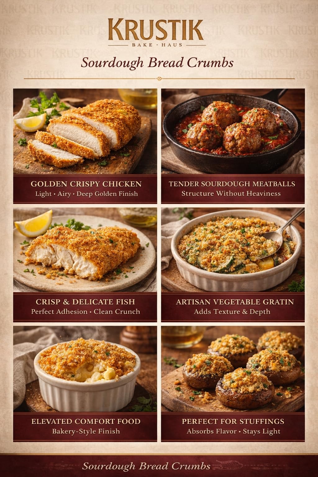 Krustik Sourdough Original Panko Bread Crumbs - Breadcrumbs 11.4 Oz Bag Breading for Baking, Seasoning, Chicken, Fish, Soup, Salad, Stuffing, Meatloaf