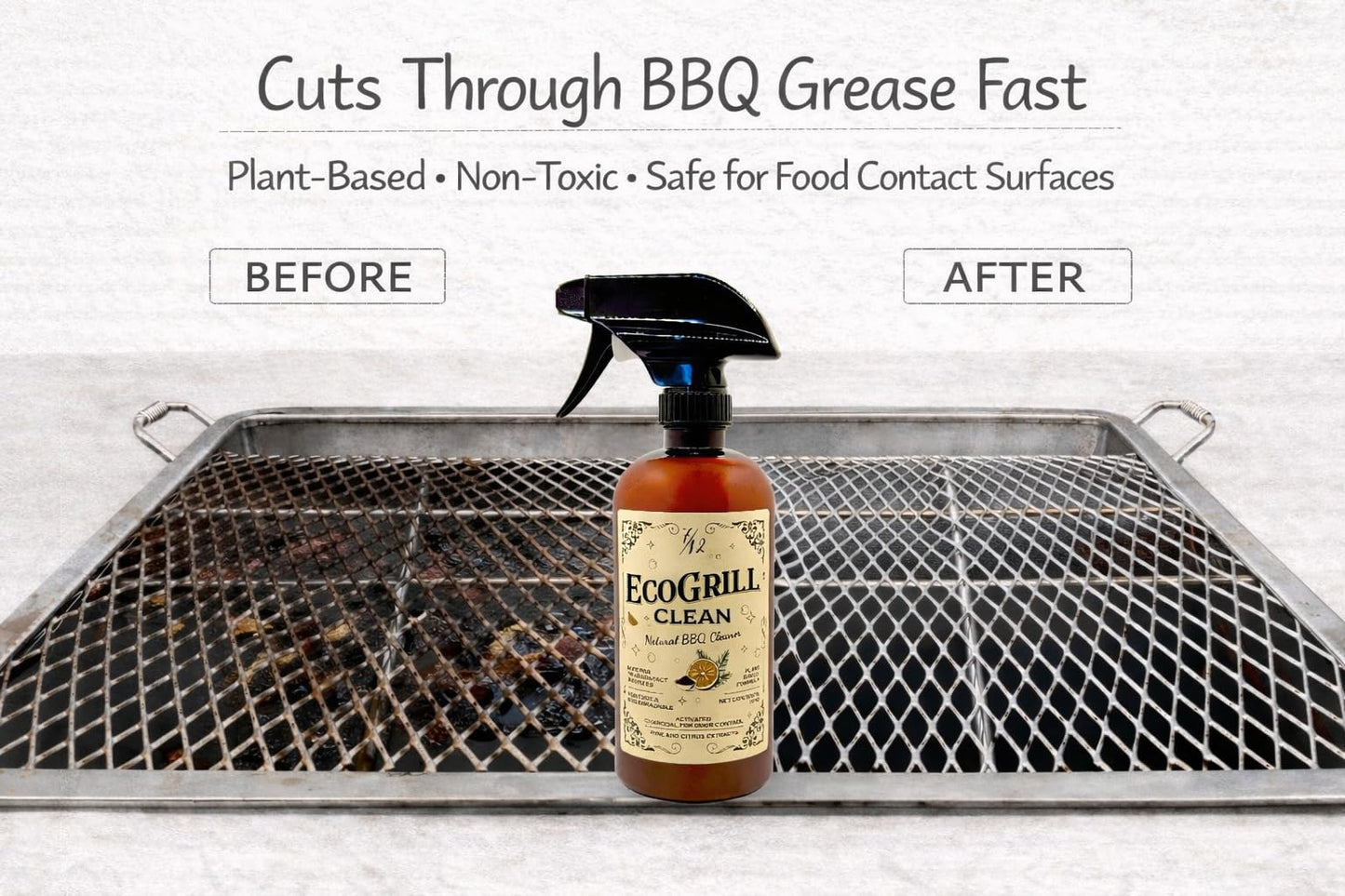 All-Natural BBQ Grill Cleaner & Degreaser | Spray, Wait & Wipe - Plant-Based Heavy Duty Griddle Cleaner, Fresh Citrus Scent, Non-Toxic Fume-Free