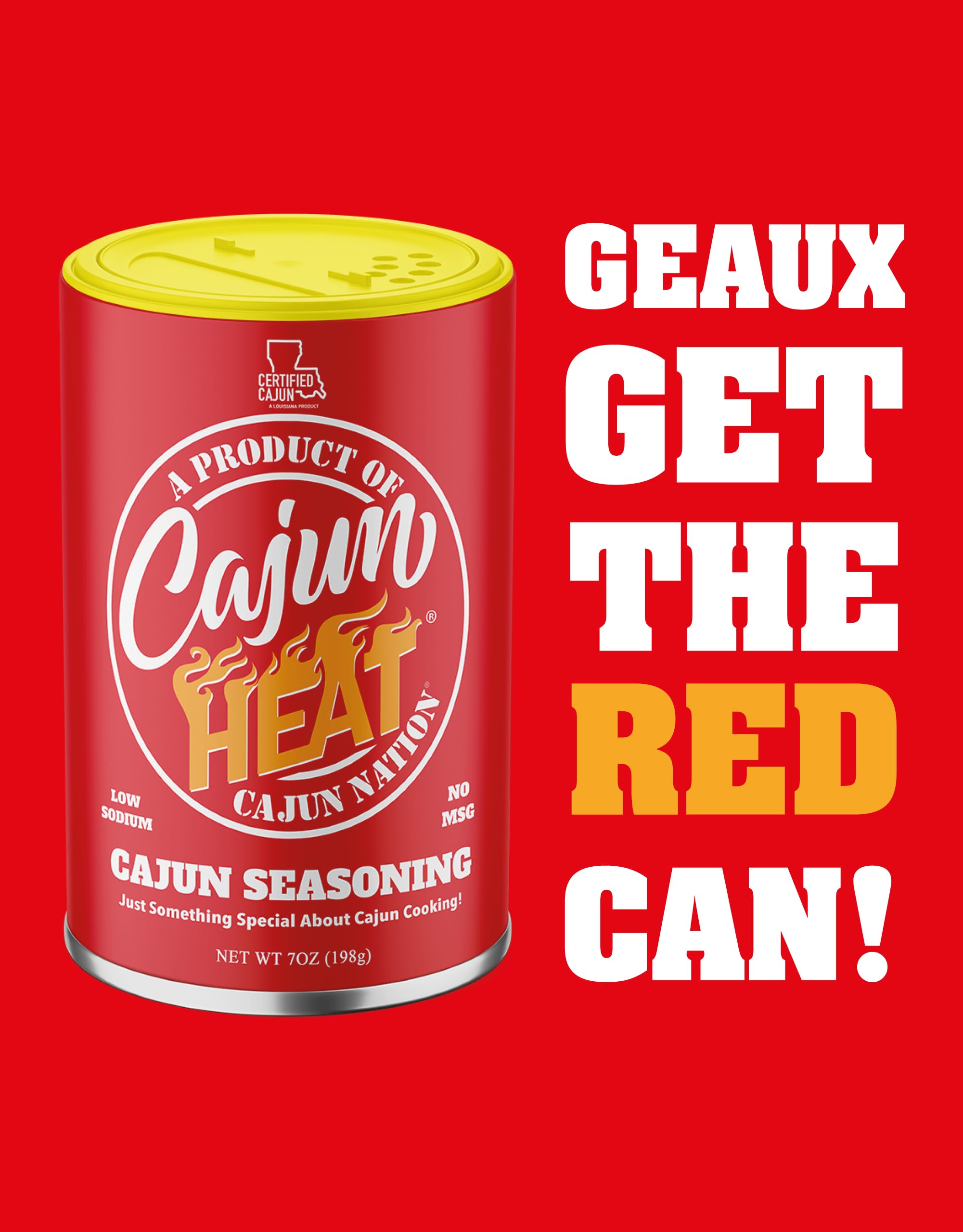 Cajun Nation Low Sodium Cajun Seasoning 7oz Can- Louisiana Certified Cajun- No MSG, Gluten Free- Spicy Cajun Heat Seasoning for Chicken, Seafood
