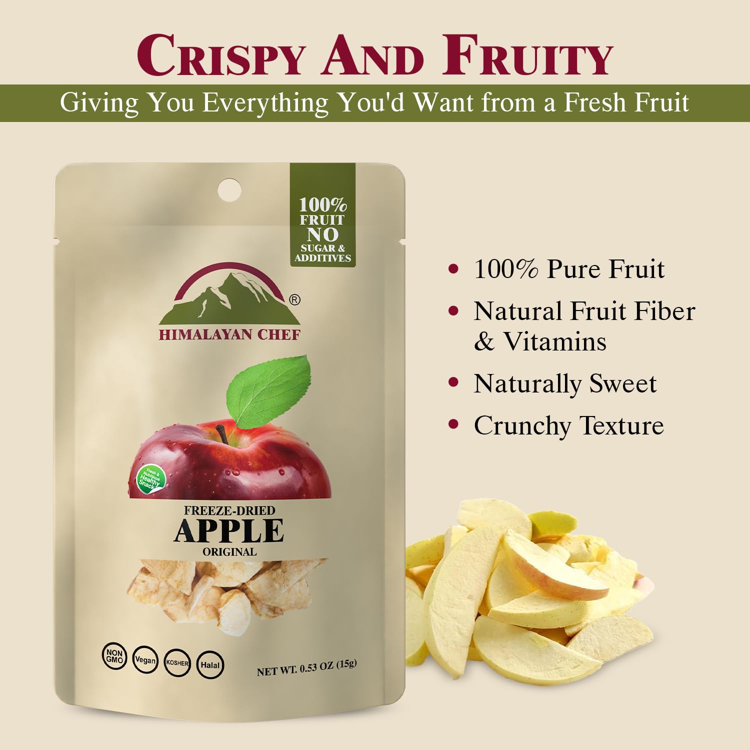 Himalayan Chef Freeze-Dried Fruit - 15g Freeze-Dried Apple, Healthy Organic Fruits Snacks for Kids & Adults | Baby Snacks, Gluten-Free Drieds Fruit