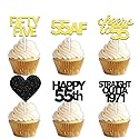 18pcs Black Gold Glitter Dessert Cupcake Pick for Straight Outta 1971 Cheer to 55 Years Old Theme Decor Supplies Happy 55th Birthday Party Decoration