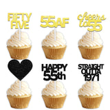 18pcs Black Gold Glitter Dessert Cupcake Pick for Straight Outta 1971 Cheer to 55 Years Old Theme Decor Supplies Happy 55th Birthday Party Decoration