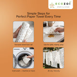 Ecozoi Bamboo Rayon Reusable Towels - 4 Pack | Equivalent to 80 Regular Rolls | 70% Rayon from Bamboo and 30% Cotton Kitchen Paper Rolls | 50 Times