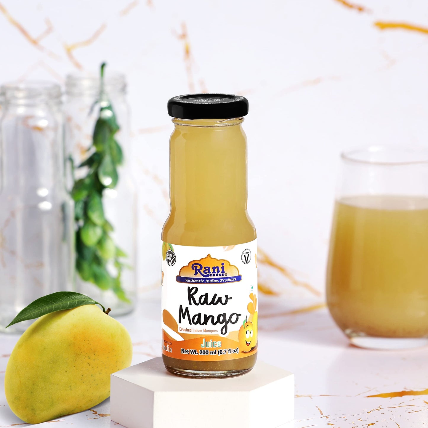 Rani Raw Mango 6.7 fl oz (200 ml) Glass Bottle, Pack of 2 ~ Indian Fruit Beverage | Vegan | Gluten Free | NON-GMO | Indian Origin