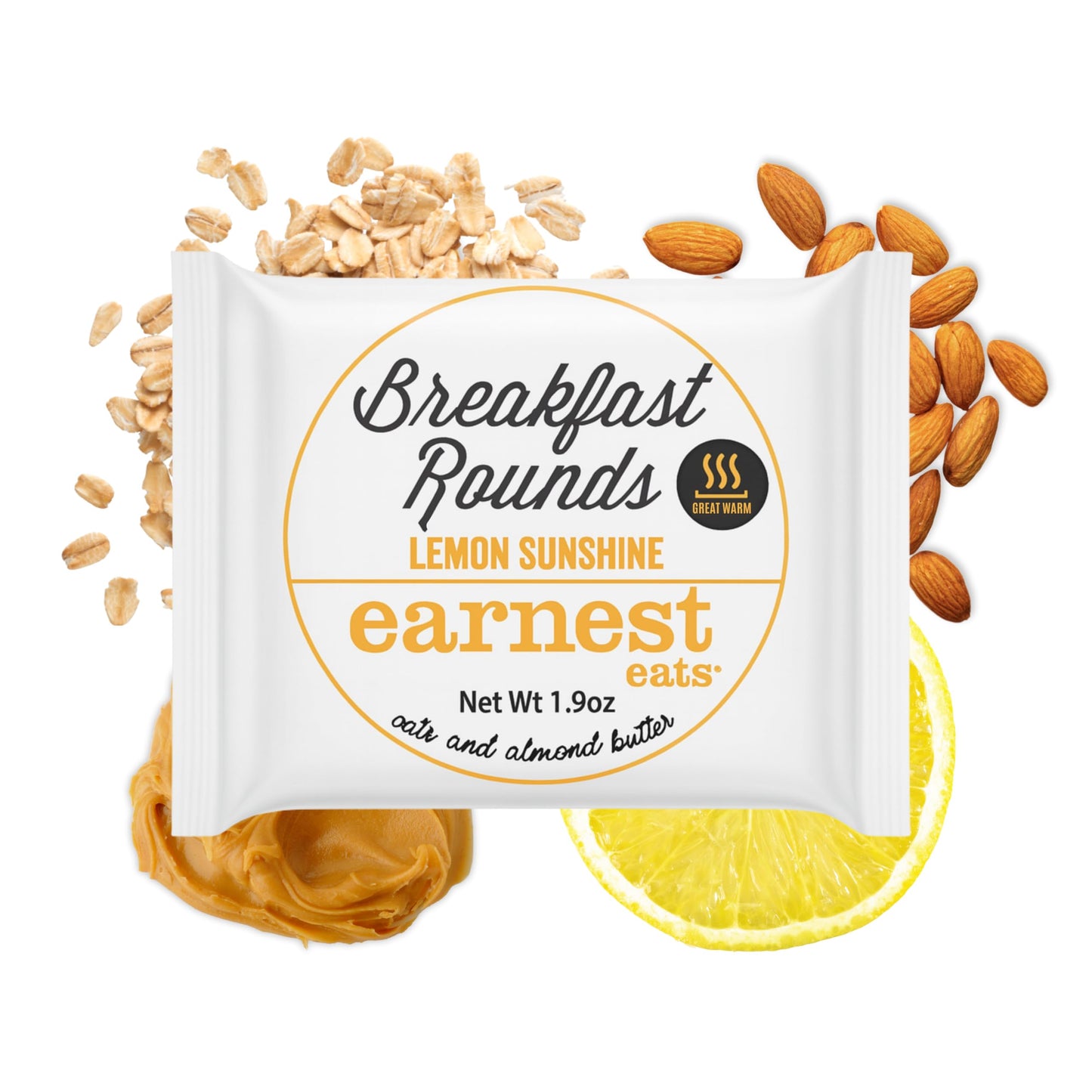 Earnest Eats Breakfast Rounds, Lemon Sunshine - 5g Protein, Soft-Baked with Whole Oats & Almond Butter, Gluten-Free & Non-GMO Breakfast Bars (14