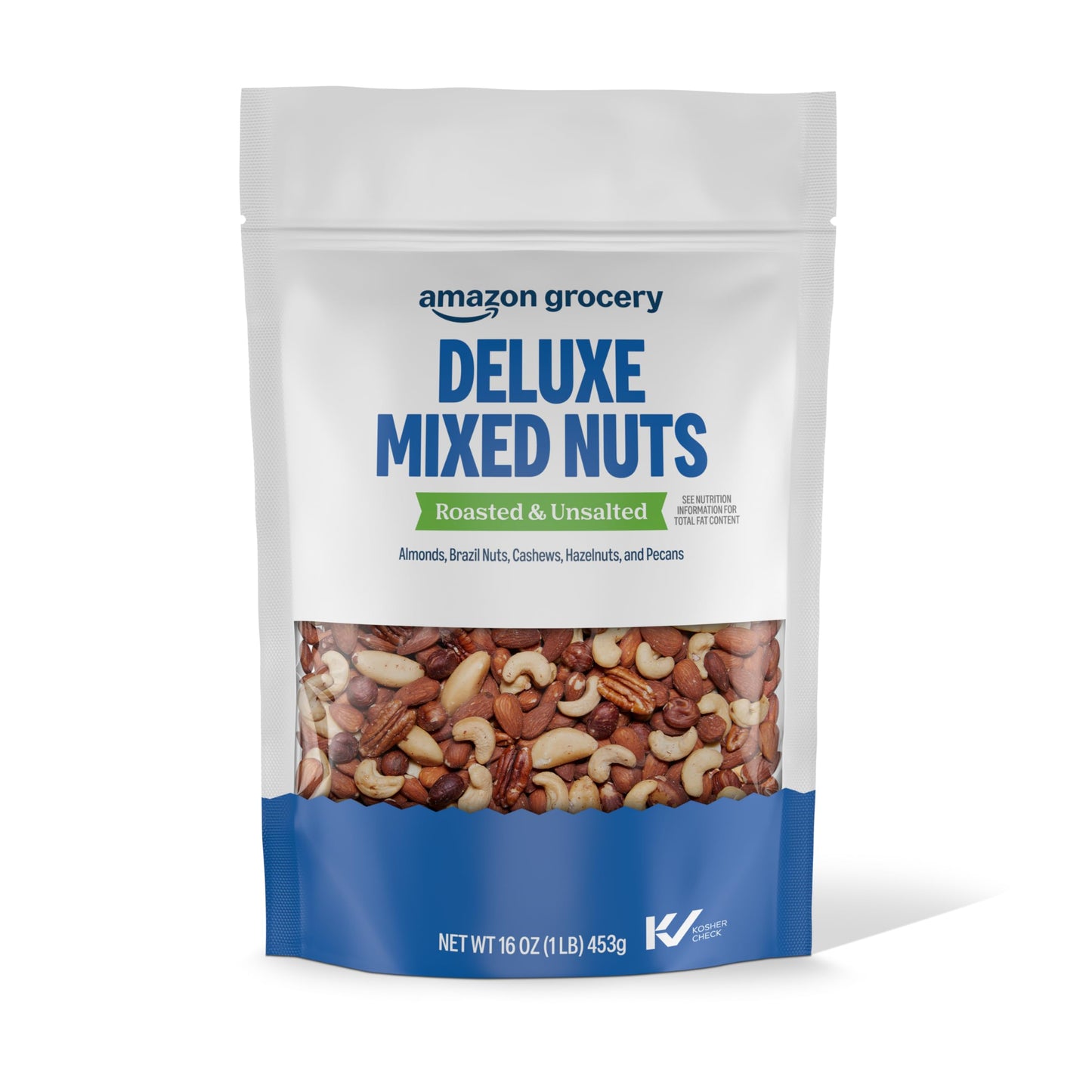 Amazon Grocery, Deluxe Mixed Nuts, Roasted & Unsalted, 16 Oz